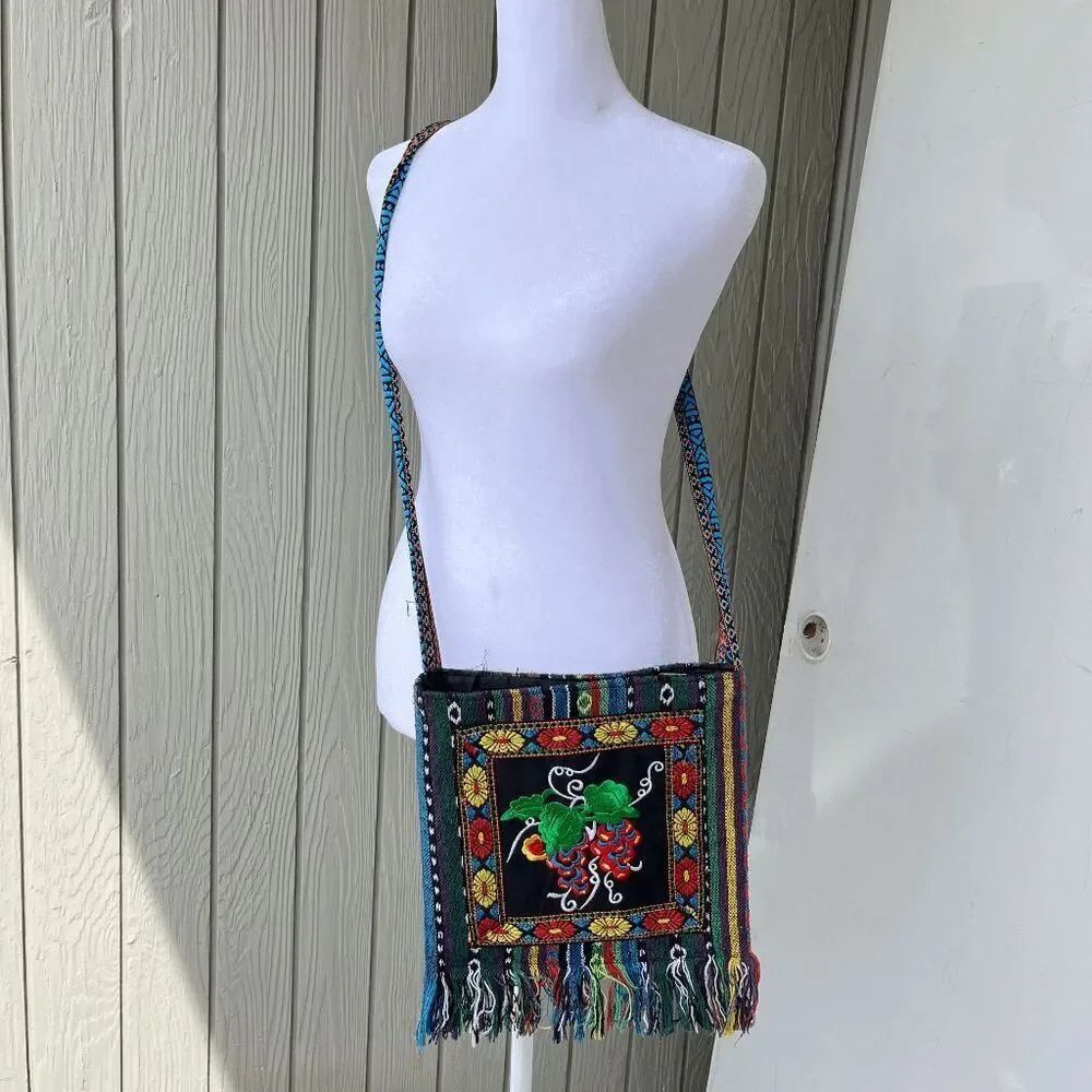 Colorful Handmade Mexican Crossbody Boho Festival Hippy Bag embroidered tapestry